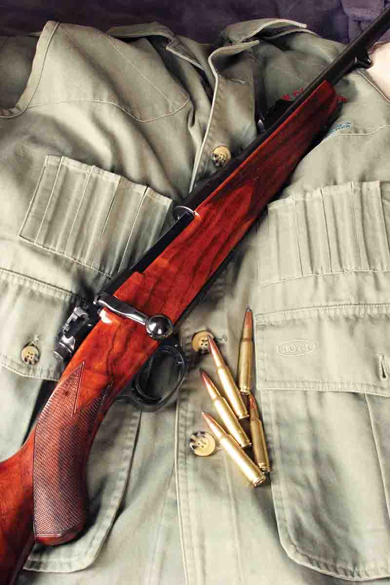 The Highland Stalker .275 Rigby is a somewhat modernized version of the company’s original No. 2 High Velocity rifle (inset).